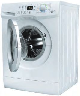 Eine weiße Waschmaschine und Trockner sitzen auf einer weißen Oberfläche.