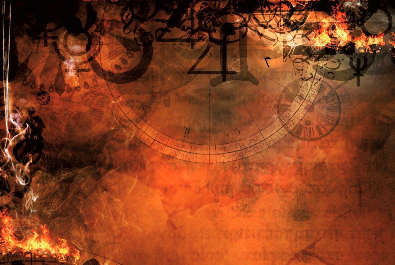 Ein digitales Kunststück einer Uhr mit vielen Flammen.