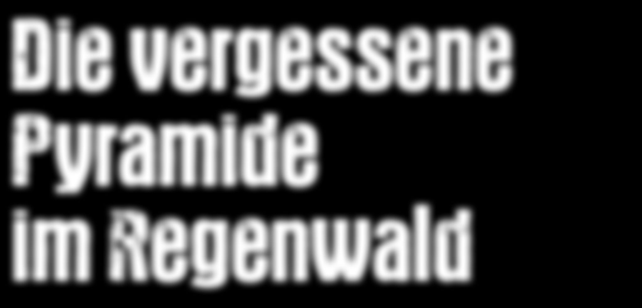 Ein schwarzer Hintergrund mit weißen Worten, die sagen: Die vergesseene Pyramide im Regenwald.