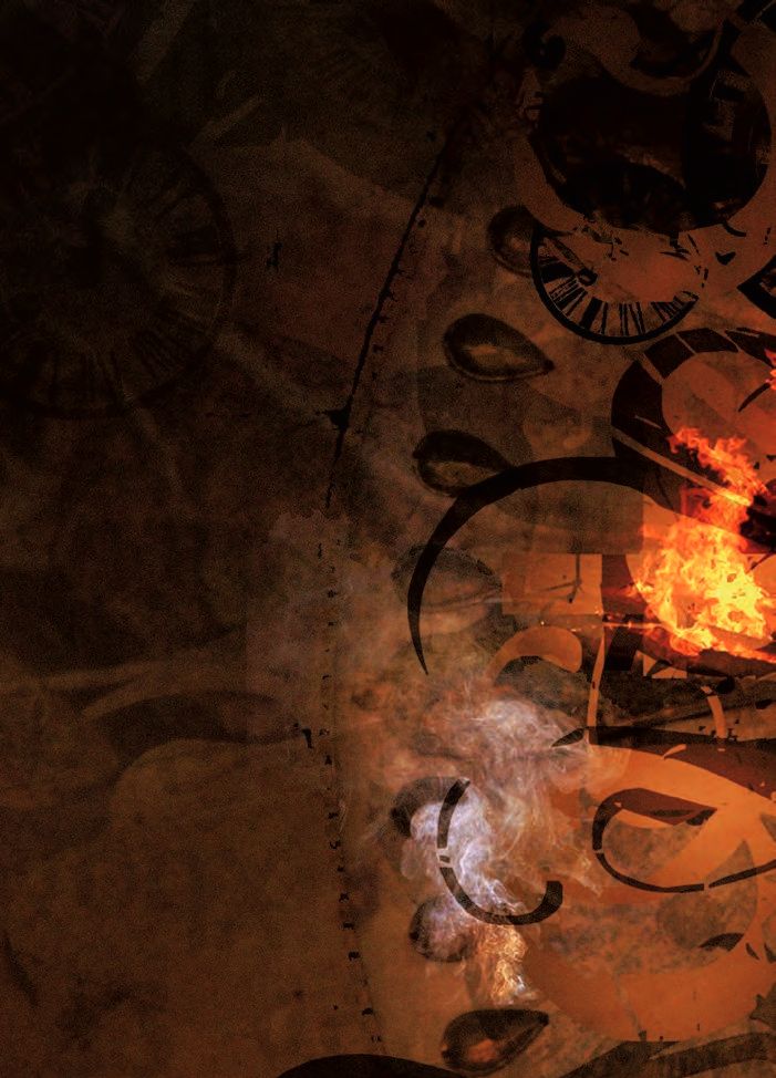 Eine Uhr mit brennendem Feuer.
