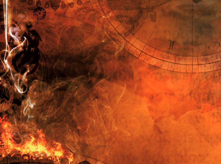 Ein Bild einer Uhr mit vielen Flammen.