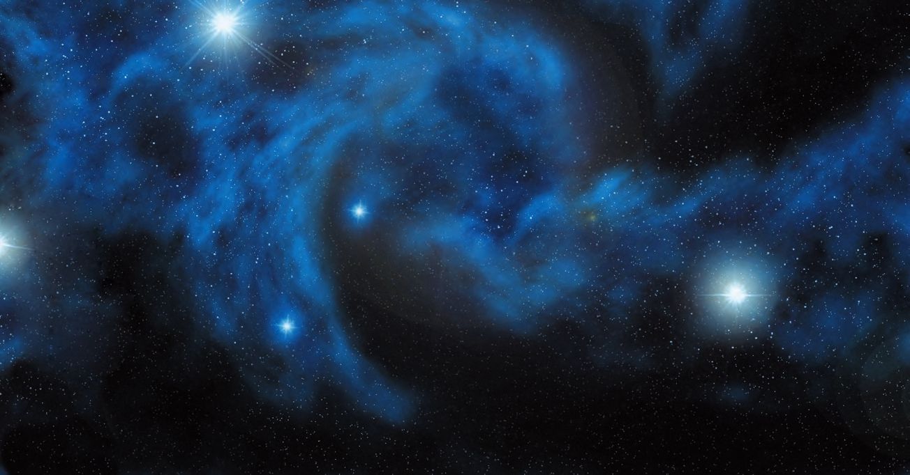 ein blaues Wirbel mit Sternen im Hintergrund