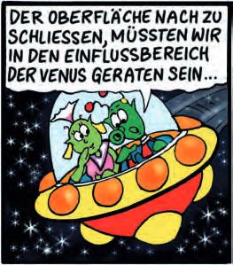 eine Zeichnung von zwei Außerirdischen in einem Raumschiff