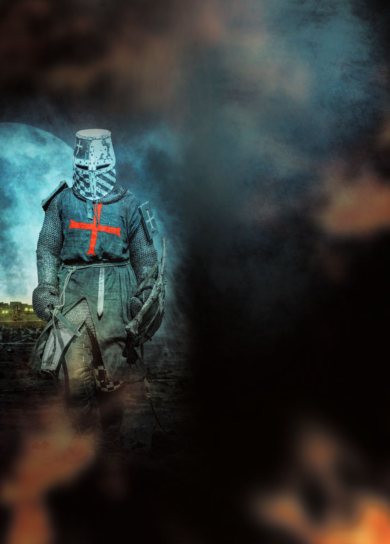 Ein Gemälde eines Soldaten mit einem roten Kreuz auf der Brust.