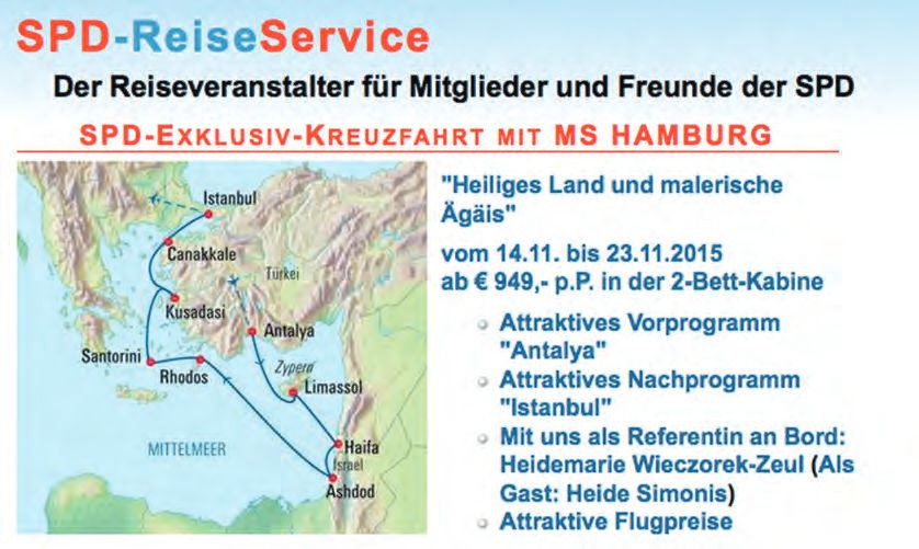 Eine Regionkarte mit den Worten SPD-ReiseService.