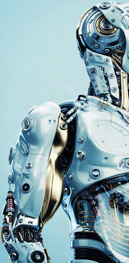 Ein Bild eines Roboters mit blauem Hintergrund.