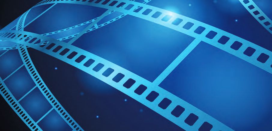 ein Filmroller auf blauem Hintergrund