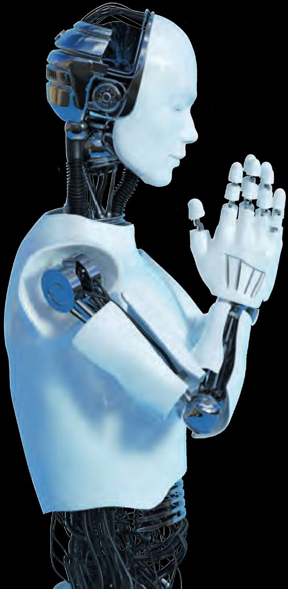 Ein Roboter mit Kopf und armen hoch.