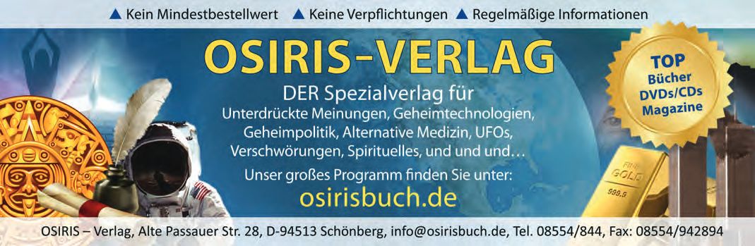 Ein Plakat für eine Zeitschrift namens OSIRIS-VERLAG mit blauem Hintergrund.