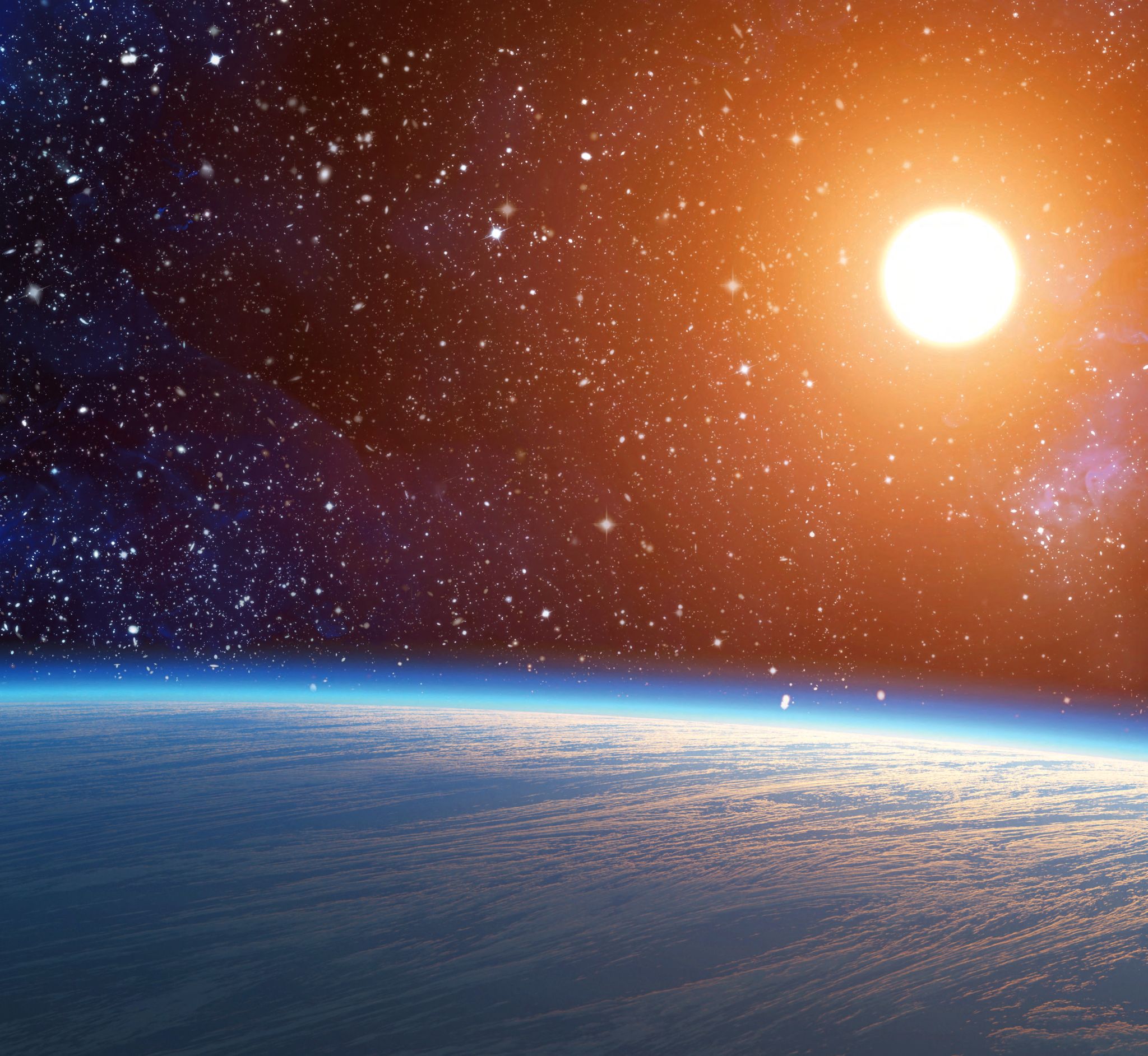 Ein Bild der Erde mit einer hellen Sonne im Hintergrund.