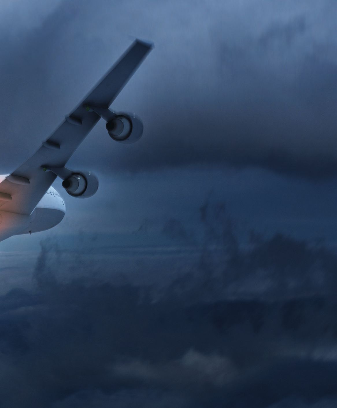 Ein Flugzeug, das durch einen bewölkten Himmel fliegt.