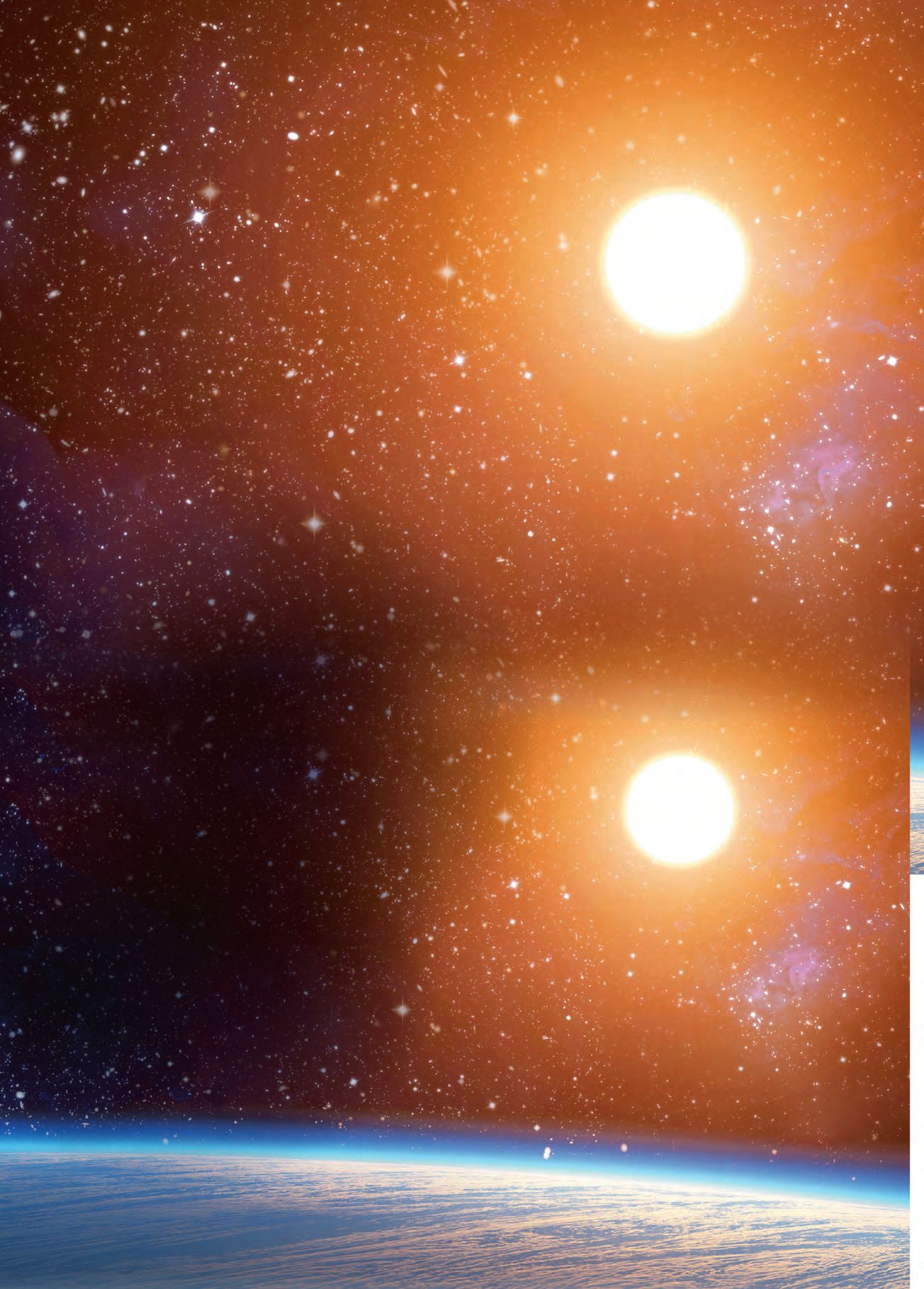 ein Bild der Erde mit drei Lichtern am Himmel