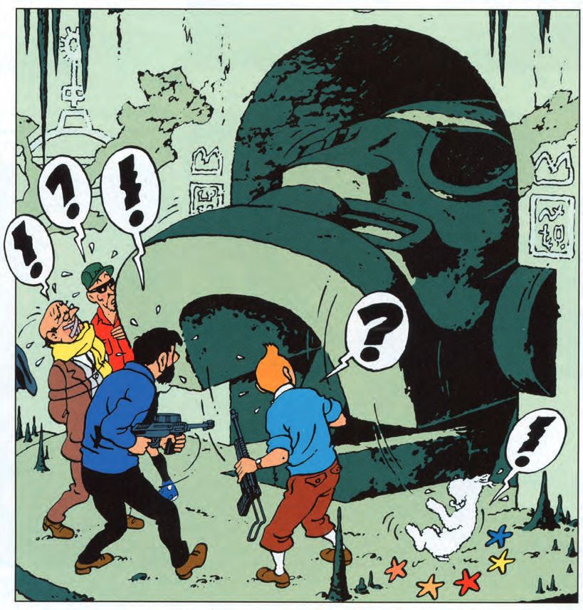 Ein Cartoon von einer Gruppe von Menschen mit Waffen.