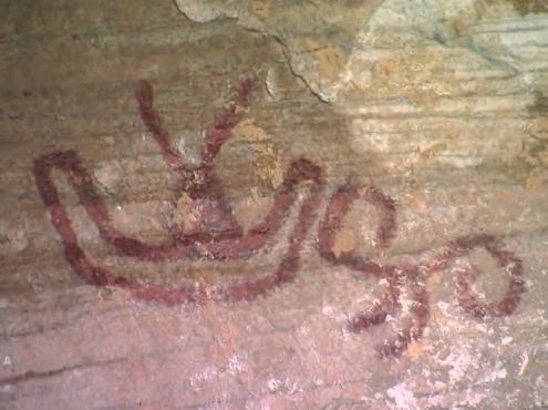Ein Bild eines roten Insekts auf einem Felsen.