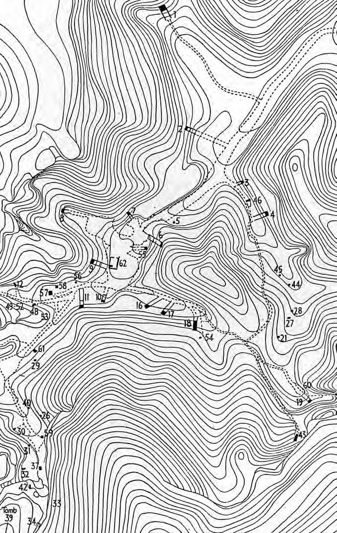 Eine topografische Karte eines Berggipfels.