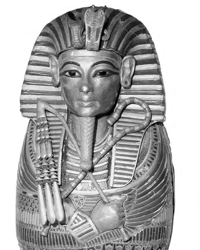 Eine Statue eines Pharaos mit einem Kopfbedeckung.