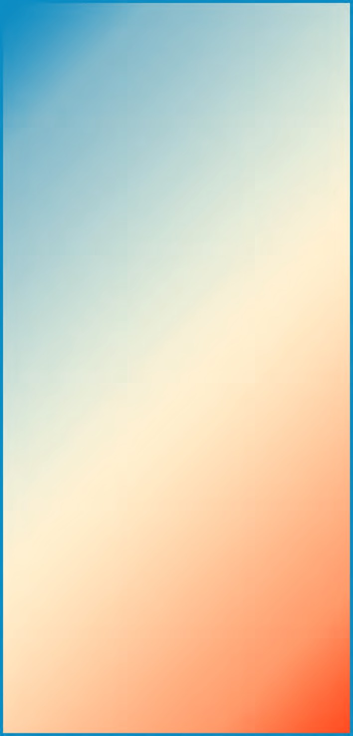 Ein blauer und orangefarbener Bildschirm mit weißer Kante.